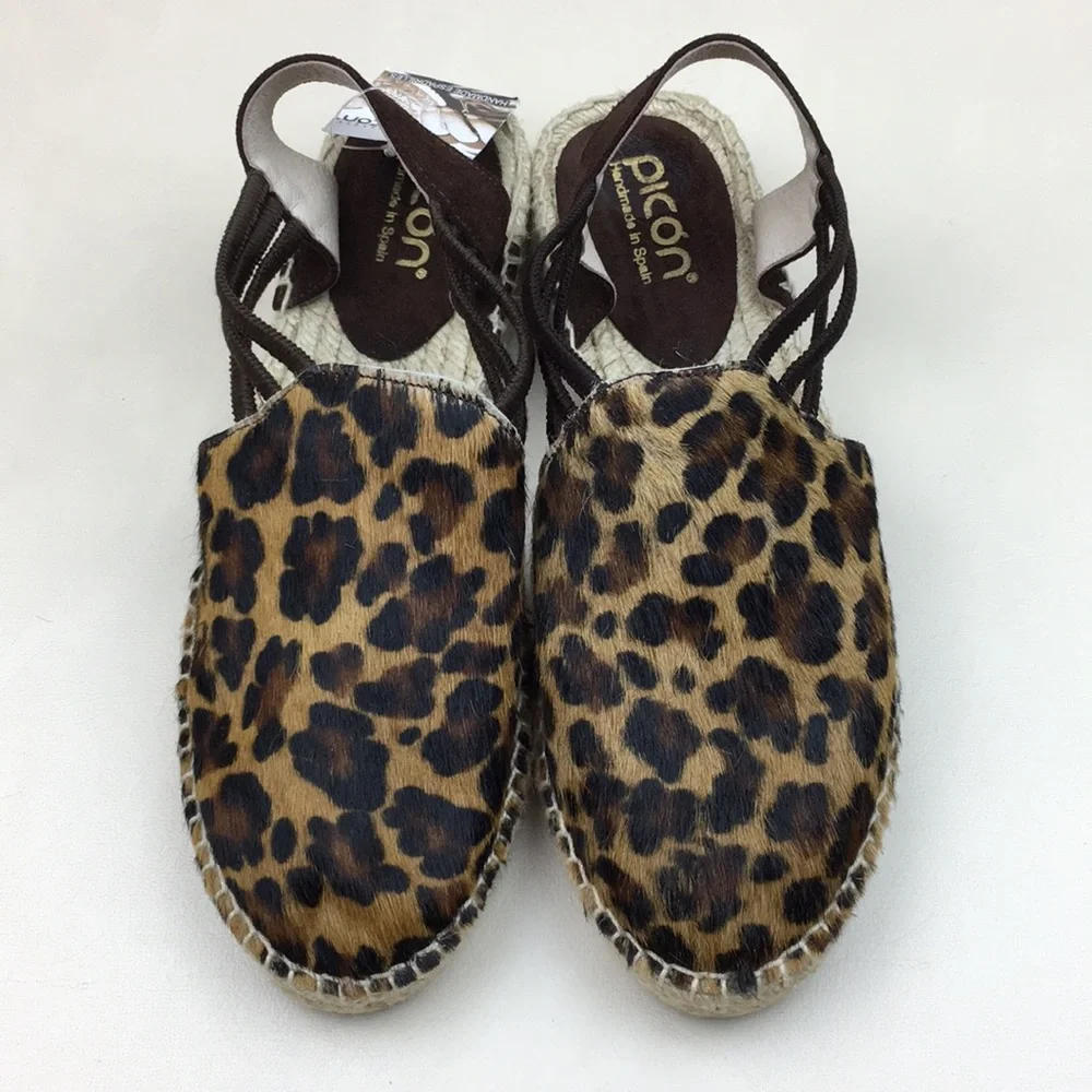 Picon Leopard Leather Handmade Espadrilles NWT